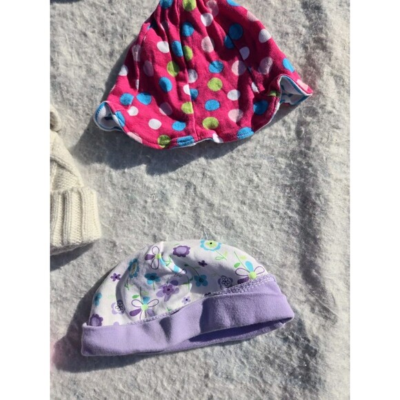 Lot Of 7 Baby Girl Hats Sizes Newborn- 6 Months Summer Sunhat Winter Beanie Cute - Picture 3 of 11